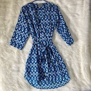 Maeve Blue and White Patterned Long Sleeve Dress